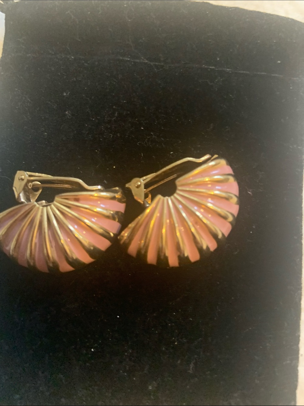 Gold-Tone Pink Enamel Hoop Clip On Earrings
